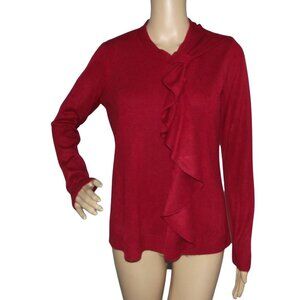 Nouveaux Sweater Womens Size Medium Scarlet Red ruffle soft acrylic long sleeve